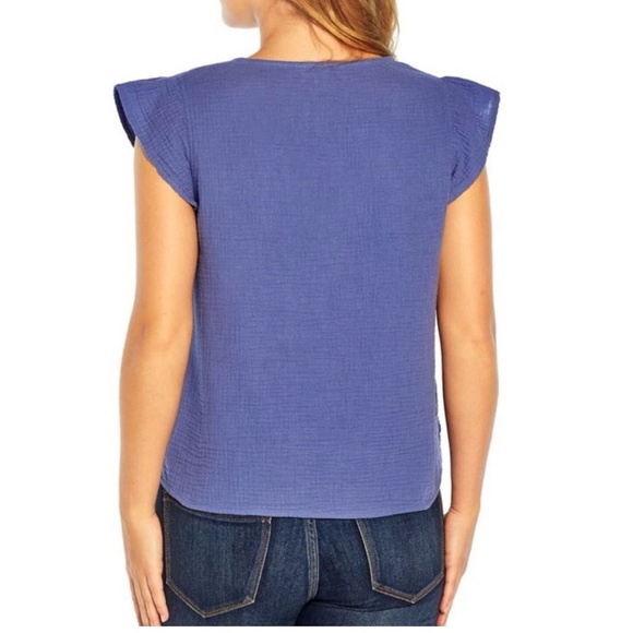 New Three Dots Periwinkle Cap Sleeve V Neck Top - Picture 4 of 8